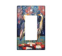 Patriotic Herons - Placas de cubierta para interruptor de luz/cubiertas de toma, pájaros de bandera estadounidense con fuegos artificiales, detalles de pared de vacaciones de invierno, placas de pared