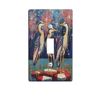 Patriotic Herons - Placas de cubierta para interruptor de luz/cubiertas de toma, pájaros de bandera estadounidense con fuegos artificiales, detalles de pared de día festivo de invierno, placas de