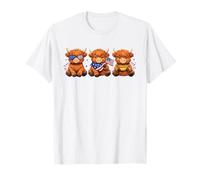 Patriotic Highland Cow Trio 4 de Julio USA Farm Art Camiseta