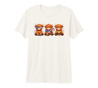 Patriotic Highland Cow Trio 4 de Julio USA Farm Art Camiseta Premium