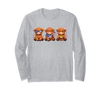 Patriotic Highland Cow Trio 4 de Julio USA Farm Art Manga Larga