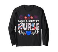 Patriotic Labor & Delivery Nurse 4th of July USA Pride Manga Larga