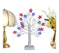 Patriotic LED Tree Decor | 4th Of July Artificial Centerpiece | Red White Blue Star Light Tree for Festival Party | Holiday Decoration for Home Living Room Bedroom Kid Room Desk Table Nightstand Bedsi