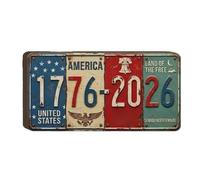 Patriotic License Plate, 1776 2026 Sign Decoration, Rustic Metal Wall 30 cm, American 250th Celebration Display for Home Living Room Study Office Wall Decoration Collectible