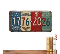Patriotic License Plate - Rustic American Semicentennial Metal plate, Vintage Independence Banner Novelty Sign | Historic Fourth July Souvenir Art, Home Living Room Study Office Garage Wall Display