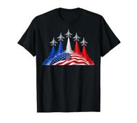 Patriotic Red White Blue USA Flag Fighter Jets 4th of July Camiseta gráfica económica, Hombre, Negro, XL