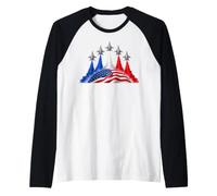 Patriotic Red White Blue USA Flag Fighter Jets 4th of July Camiseta Manga Raglan