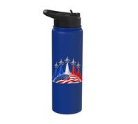 Patriotic Red White Blue USA Flag Fighter Jets 4th of July Stainless Steel Insulated Water Bottle