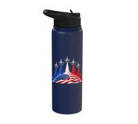 Patriotic Red White Blue USA Flag Fighter Jets 4th of July Stainless Steel Insulated Water Bottle
