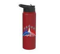 Patriotic Red White Blue USA Flag Fighter Jets 4th of July Stainless Steel Insulated Water Bottle