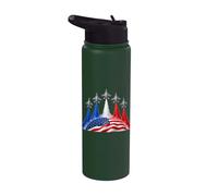 Patriotic Red White Blue USA Flag Fighter Jets 4th of July Stainless Steel Insulated Water Bottle