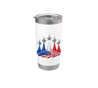 Patriotic Red White Blue USA Flag Fighter Jets 4th of July Vaso térmico de acero inoxidable de doble pared