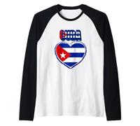 Patriotic Republic of Cuba Love Heart Bandera Cubana Camiseta Manga Raglan
