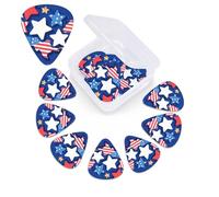 Patriotic Star - Juego de 12 púas de guitarra con caja organizadora, 0.46, 0.71 y 0.96 mm, incluye púas finas y medianas de grosor pesado, púas de guitarra abstracta para guitarra eléctrica, ukelele y