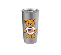 Patriotic Teddy Bear USA Flag Illustration Graphic Cartoon Vaso térmico de acero inoxidable de doble pared