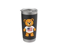 Patriotic Teddy Bear USA Flag Illustration Graphic Cartoon Vaso térmico de acero inoxidable de doble pared