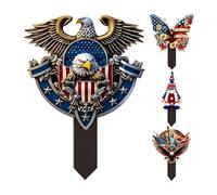 Patriotic Themed Floor & Tabletop Ornaments - 4-Piece 2D Acrylic Decor Set | Independence Day Desktop & Garden Landscaping Signs | Vibrant Red White And Blue Ornaments