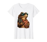Patriotic Toad - Gafas de Sol con Bandera Americana Camiseta gráfica económica, Mujer, Blanco, L