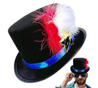 Patriotic Top Hat, 4 de julio Hat | Estrella del 4 de julio Star White Blue Pluat,Peinado festivo, divertidos casadores de carnaval, accesorio de desfile de vacaciones, accesorio de traje para mujer