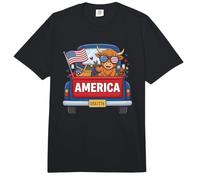 Patriotic Truck Highland Cow, Linda Bandera Estadounidense del 4 de Julio Comfort Colors Adult Heavyweight T-Shirt