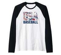 Patriotic USA American Flag Baseball players Camiseta Manga Raglan