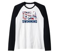 Patriotic USA American Flag Swimming. Camiseta Manga Raglan