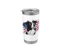 Patriotic USA Flag July 4th Independence Border Collie Lover Vaso térmico de acero inoxidable de doble pared