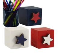 Patriotic Wooden Blocks - Independence Days Figurines, Patriotic Table Decorations with Rustic Hand-Painted Finish, Fourth of July Ornament, Americana Shelf Sitter, Memorial Day Statue for Home