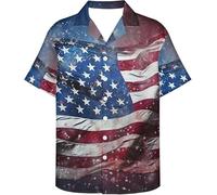 Patriótico Bandera USA Impresión 3D Camisa de Botones Manga Corta Novedad Águila Calva/Lobo Camisa Hawaiana Verano Playa Top
