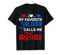 Patriótico Mi Soldado Favorito me Llama Hermano Hermana Divertida Camiseta gráfica económica, Hombre, Negro, S