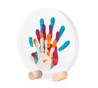 Patrocle Huellas de Felicidad - Kit Huella Familia de 4 Made in France Nacré - Caja de nacimiento - Idea de regalo de cumpleaños - Día de la Madre - Soporte madera - 4 plexiglás