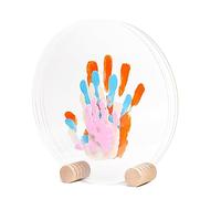 Patrocle Huellas de Felicidad - Kit Huella Familia de 4 Made in France Pastel - Caja de nacimiento - Idea de regalo de cumpleaños - Día de la Madre - Soporte madera - 4 plexiglás