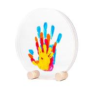 Patrocle Huellas de Felicidad - Kit Huella Familia de 4 Made in France Peps - Caja de nacimiento - Idea de regalo de cumpleaños - Día de la Madre - Soporte madera - 4 plexiglás