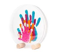 Patrocle Huellas de Felicidad - Kit huella familiar de 5 piezas Made in France Nacré - Caja de nacimiento - Idea de regalo de cumpleaños - Día de la Madre - Soporte madera - 5 plexiglás