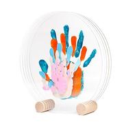 Patrocle Huellas de Felicidad - Kit huella familiar de 5 piezas Made in France Pastel - Caja de nacimiento - Idea de regalo de cumpleaños - Día de la Madre - Soporte madera - 5 plexiglás