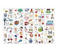 Patrón 3D, pegatinas temporales, tatuaje temporal de acuarela para niños, se puede utilizar para bolsas de fiesta de cumpleaños infantiles, fácil de usar/fácil de quitar 10 cuentas (pelota de béisbol)