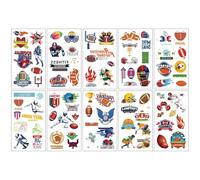 Patrón 3D, pegatinas temporales, tatuaje temporal de acuarela para niños, se puede utilizar para bolsas de fiesta de cumpleaños infantiles, fácil de usar/fácil de quitar 10 cuentas (rugby)