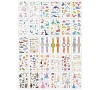 Patrón 3D, pegatinas temporales, tatuajes temporales de acuarela para niños, se puede utilizar para bolsas de fiesta de cumpleaños infantiles, fácil de usar/fácil de quitar 30 cuentas (mezcla de