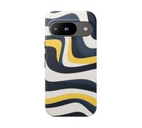 Patrón abstracto de líneas onduladas en azul marino y amarillo, funda resistente mate, compatible con Google Pixel 9
