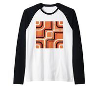 Patrón Abstracto Geométrico Retro Línea Arte Naranja Camiseta Manga Raglan