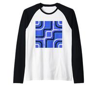 Patrón Abstracto Geométrico Retro Línea Arte Salpicadura Azul Camiseta Manga Raglan