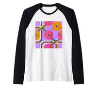 Patrón Abstracto Geométrico Retro Línea Arte Salpicadura Floral Camiseta Manga Raglan