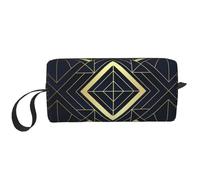Patrón Art Déco Sin Costuras Azul Y Dorado, Bolsa de Maquillaje Bolsa de cosméticos Bolsa de artículos de tocador de Viaje portátil Bolsa de Maquillaje