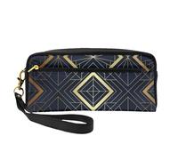 Patrón Art Déco Sin Costuras Azul Y Dorado, Bolsa de Maquillaje Bolsa de cosméticos Bolsa de Aseo de Viaje portátil Estuche de Cuero para Mujeres y niñas