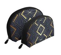 Patrón Art Déco Sin Costuras Azul Y Dorado, Bolsa de Maquillaje de Concha, Monedero pequeño para Mujer, Bolsa de artículos de tocador, Bolsa de cosméticos, 2 Piezas