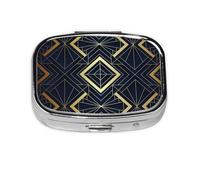 Patrón Art Déco Sin Costuras Azul Y Dorado, Pastillero cuadrado para bolsillo o monedero, pequeño contenedor de pastillas, organizador de pastillas de viaje