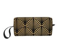 Patrón Art Decó Sin Costuras Oro Negro, Bolsa de Maquillaje Bolsa de cosméticos Bolsa de artículos de tocador de Viaje portátil Bolsa de Maquillaje
