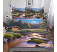 Patrón Casa de Campo Funda de Nórdica 135x200 Impresión 3D Paisaje Natural 3 Piezas Juego de Cama Funda Nórdica Suave Microfibra con Cierre Cremallera y 2 Fundas Almohada 50x75 h-523