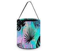 Patrón colorido con hojas de Plam para Halloween, bolsas de truco o trato, divertida bolsa de mano con asas, bolsas de regalo de fiesta de 7.9 x 8.3 x 7.1 pulgadas