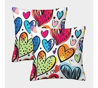 Patrón Corazón Multicolor Funda Almohada 3D Impresa para Viajeros, Poliéster Suave Y Resistente, Protege Tu Almohada En Viajes, Decorativa para Cama 45x45cm